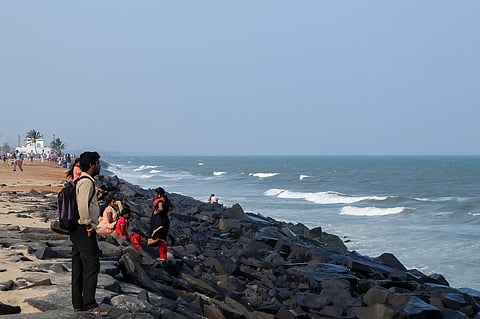 The beach gets its name from the rocky formations that line it